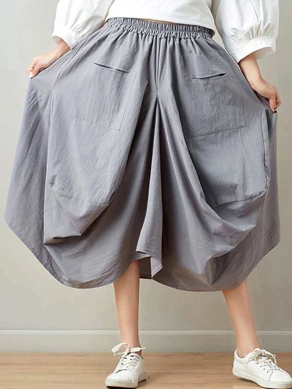 Artistic Retro Ramie Cotton 6 Colors Loose Irregular Elasticity Skirt