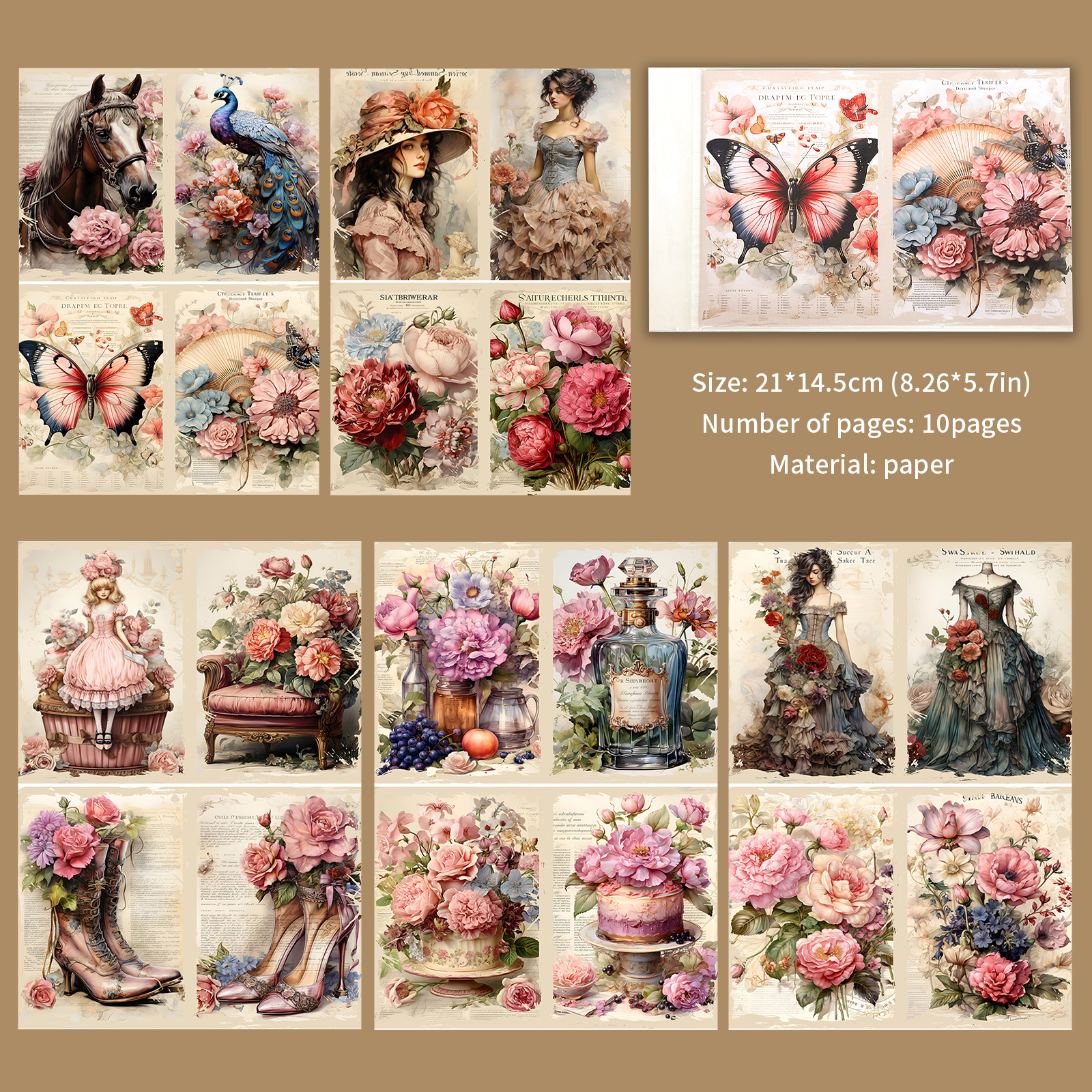 Journalsay Vintage Dark Animals Character Flower Landscaping Material Paper 