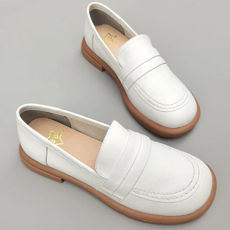 Women Summer Retro Solid Leather Casual Shoes