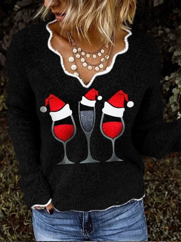 Women's Merry Christmas   Glass V Neck  Sweatshirt