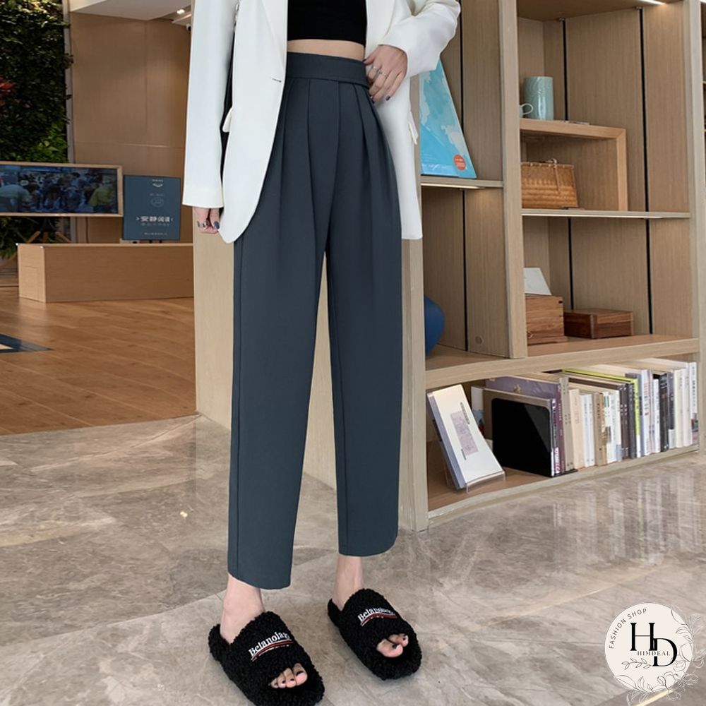 Fashion Velcro Office Lady Loose Harem Pants Summer High Waist Elegant Women Suit Pants Casual Chic Straight Ankle-length Pants