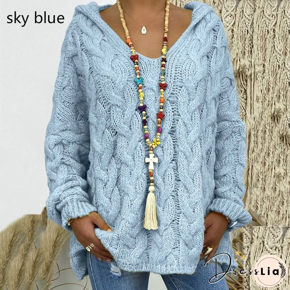 Colors Autumn And Winter New Womens Warm Hooded Long-Sleeved Knitted Sweater Cardigan Plus