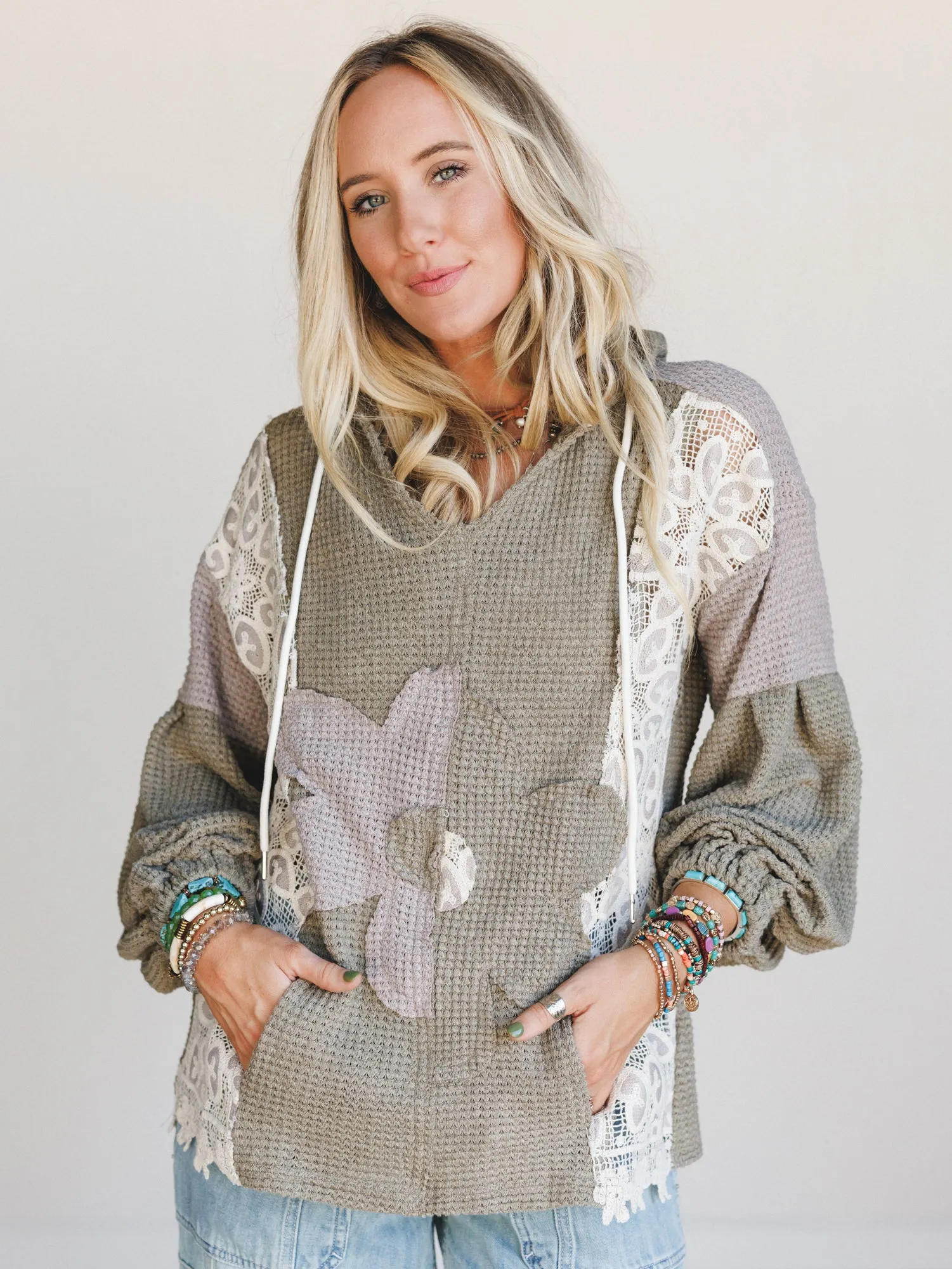 Lace Bliss Flower Patch Top - Olive