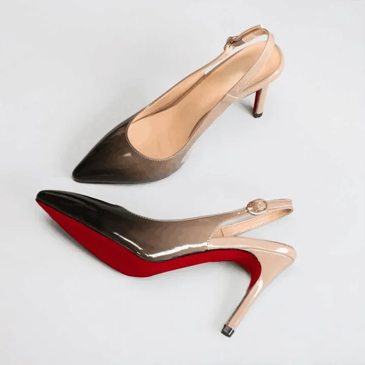 90mm Women's Pointed Toe Slingback Heels Pumps Comfortable Daily Red Bottoms Shoes-vocosishoes