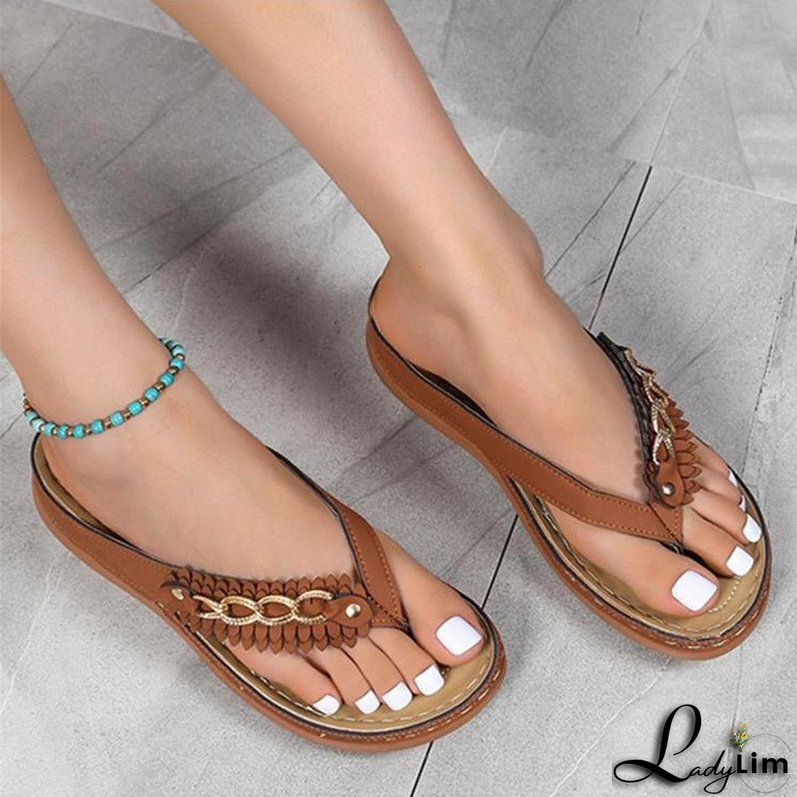 Summer Wedge Sandals with Chain Detail for Women: Retro Slides with Anti-Slip Design
