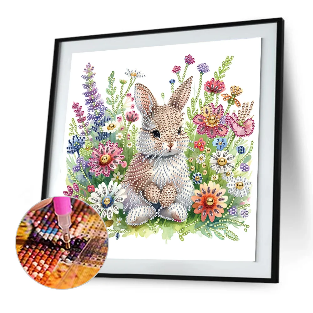 Diamond Painting - Partial Special Shaped Drill - Flowers Rabbit(Canvas|30*30cm)