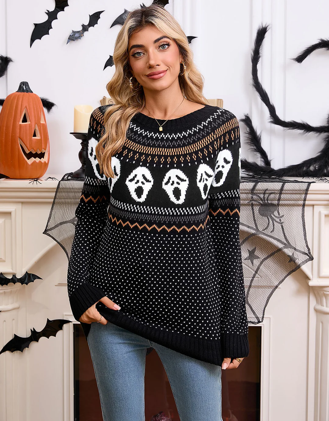 Athvotar Athvotar And Winter New Sweater Women's Loose Halloween Unique Skeleton Collar Long-Sleeved Knitwear