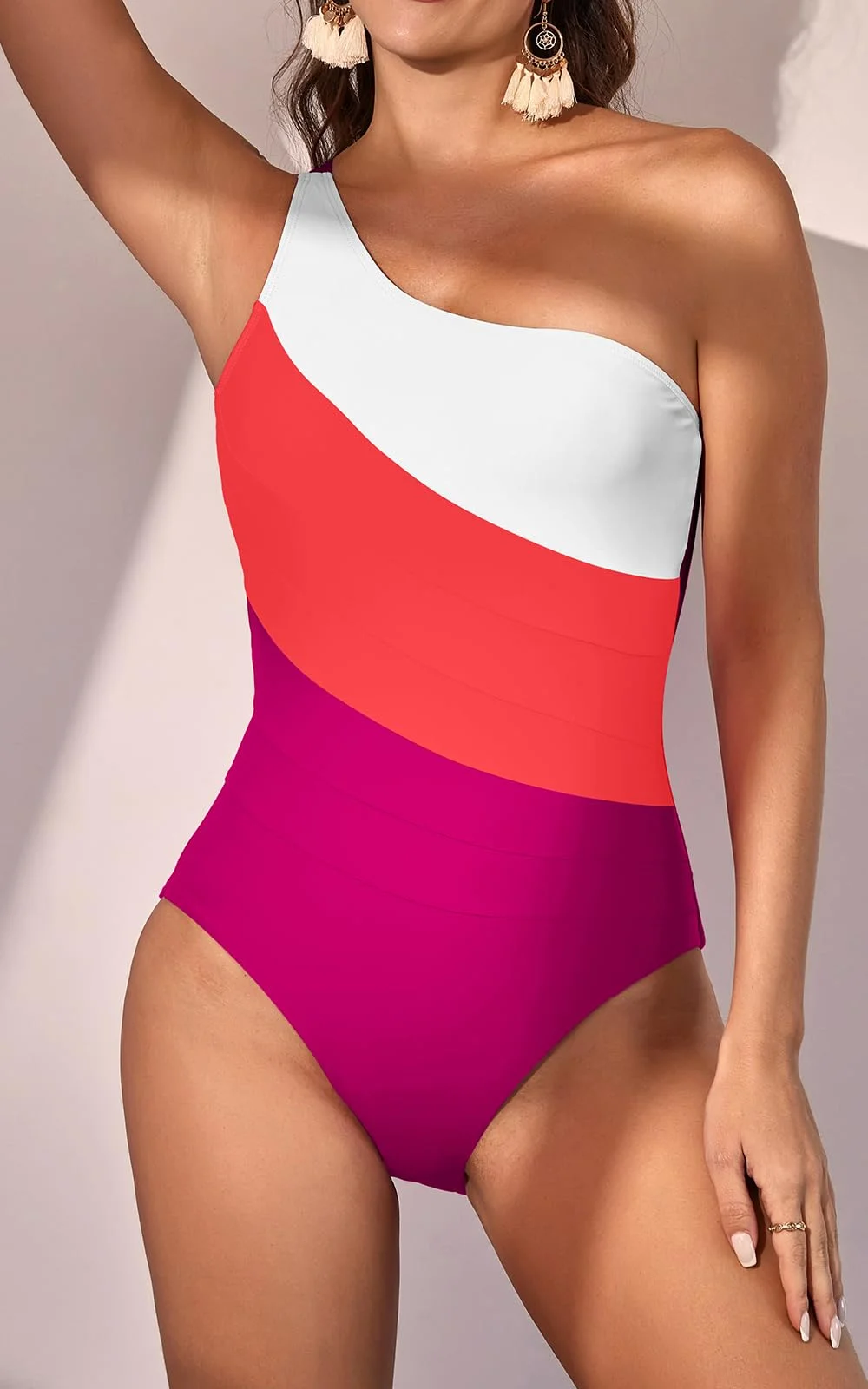 One Shoulder Tummy Control One Piece Swimsuit