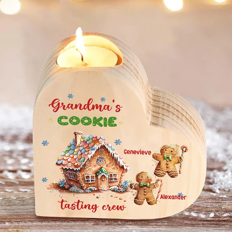 3 Names-Custom Christmas Wooden Candlestick-Personalized Names Cookie Heart Candle Holder Christmas Gift for Family