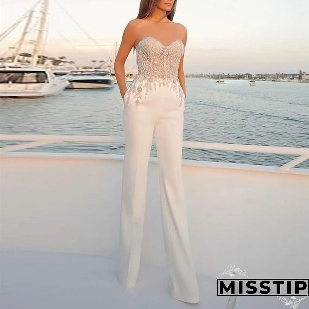 Sexy Tube Top Strapless With Knitted Straight Jumpsuit