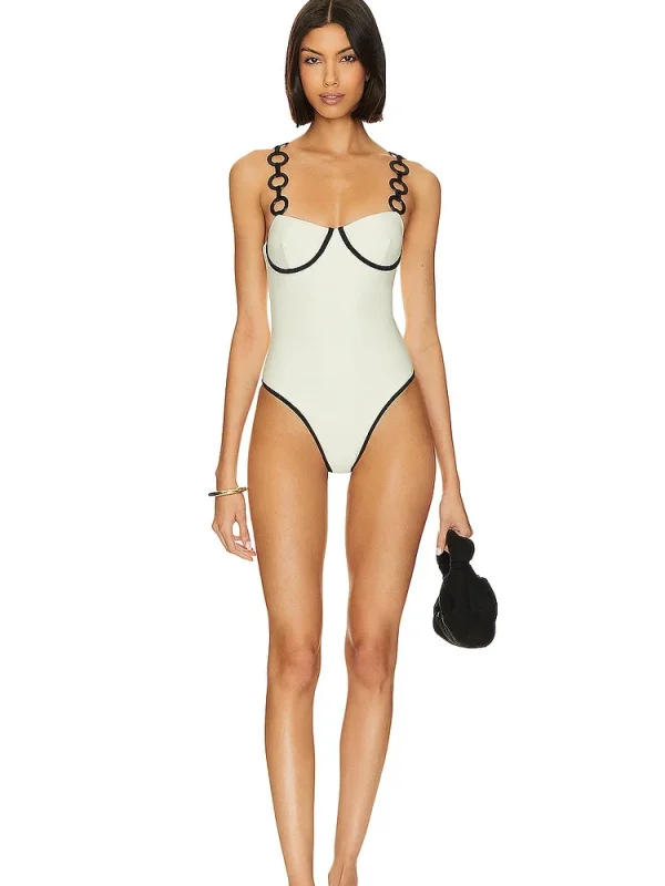 Circle Shoulder Strap Design Solid Color One-piece Swimsuit Sets 2024