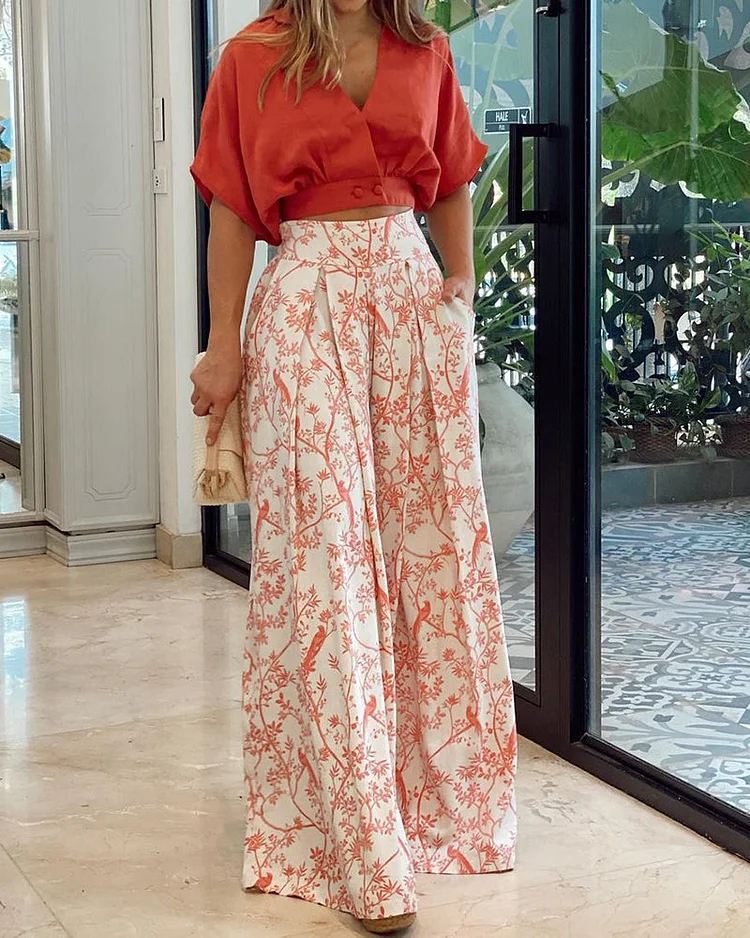 Floral Print Loose Two Piece Set