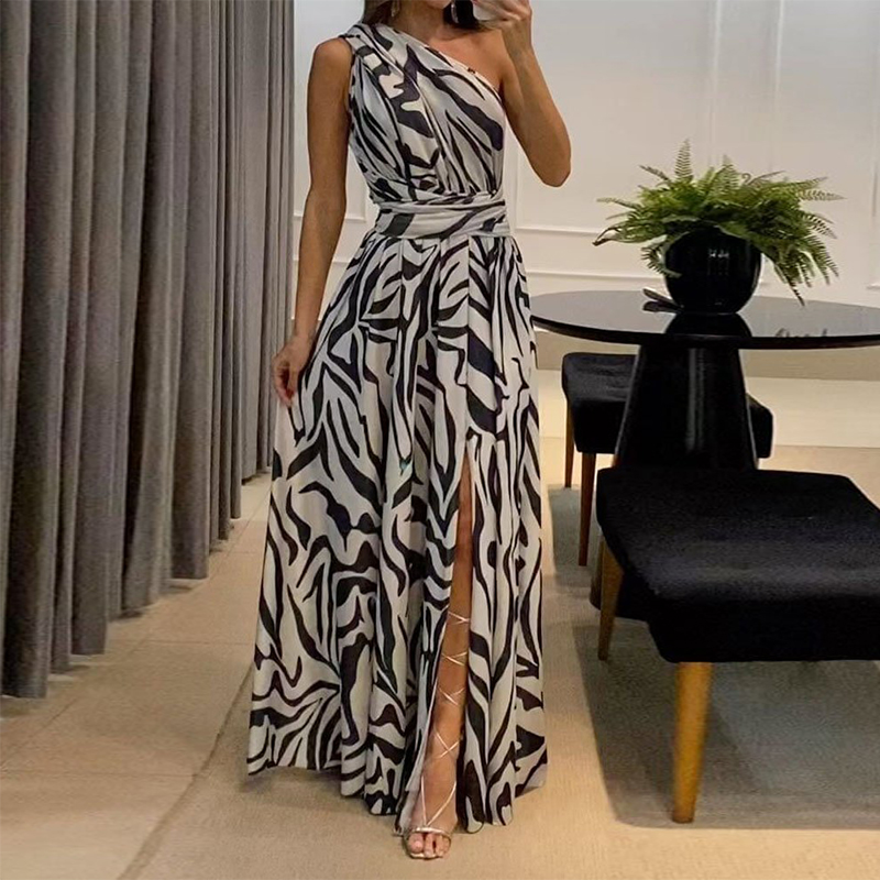 Fashion Off Shoulder Sleeveless Slit Backless Party Maxi Dress