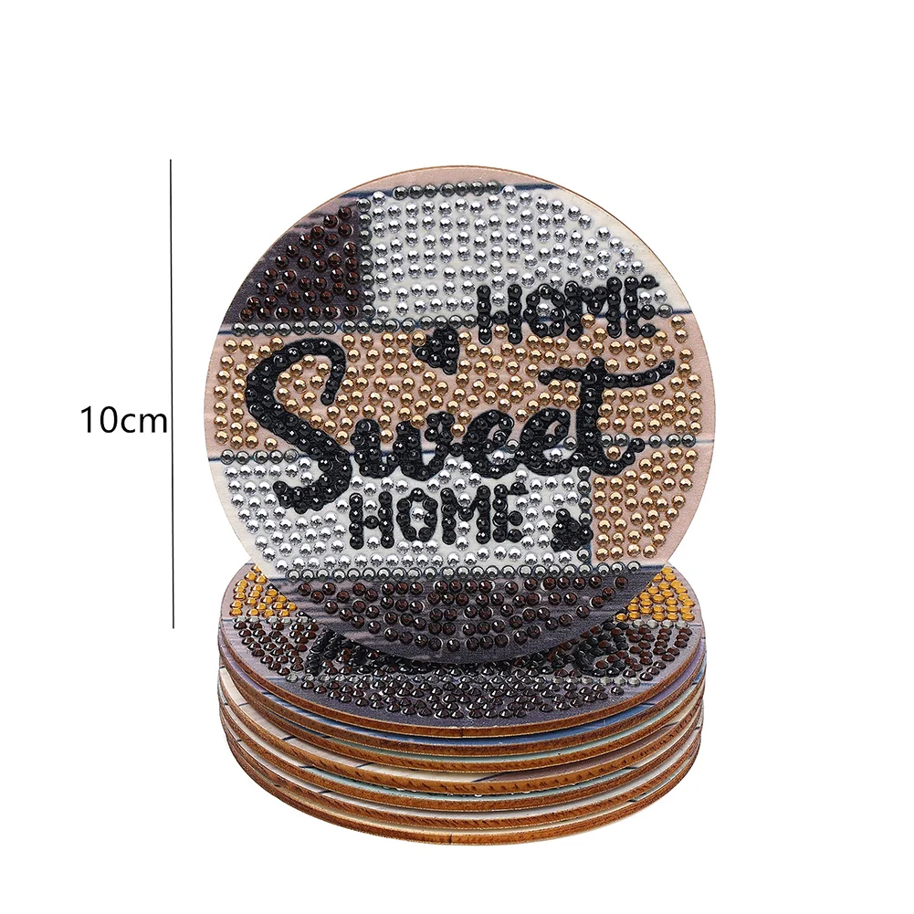 8pcs DIY Coaster Diamond Painting Cup Cushion with Rack Home Decor