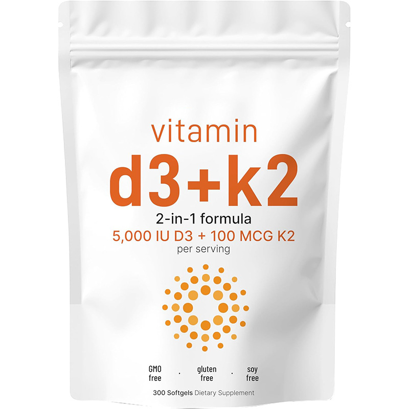Vitamin D3 5000 iu Plus K2 (MK-7) 100 mcg, 300 Virgin Coconut Oil Softgel