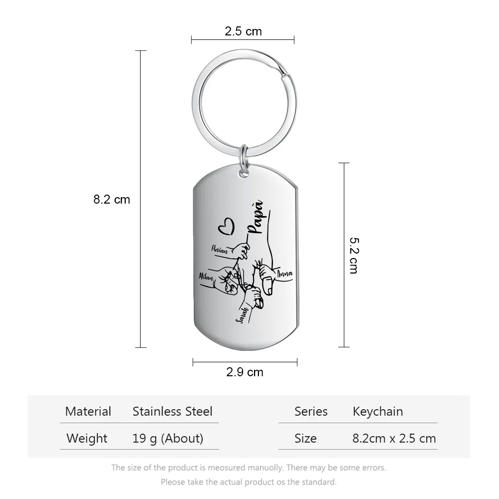A mio papà-Portachiavi mano nella mano 4 nomi personalizzati regalo per papà
