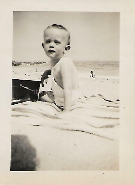 Beach Boy FOUND Photo Poster painting bw NEW JERSEY SHORE 1940's Original Snapshot 19 6 F