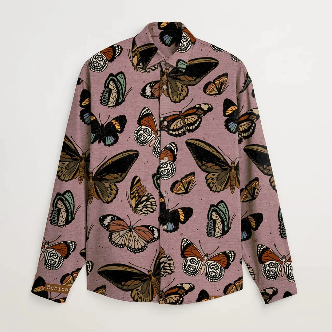 Casual retro butterfly print shirt