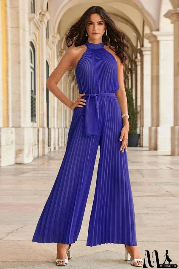MidiSono - All The Feels Halter Neck Pleated Jumpsuit