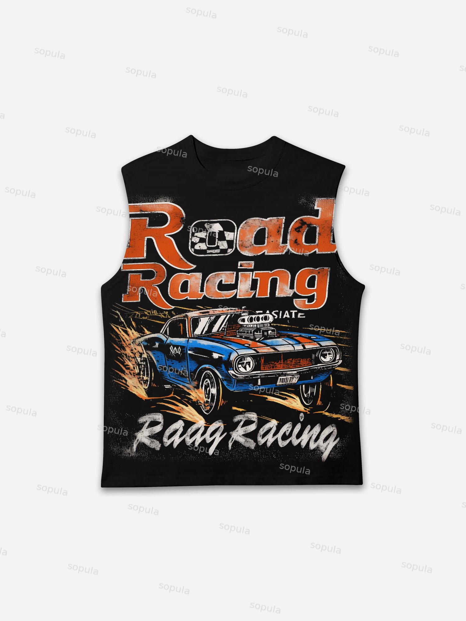 Vintage 70s Road Racing Graphic Print Street Tank Top - Sopula｜Premium Graphic Tees & Graphic Clothing