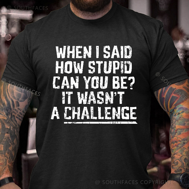 When I Said How Stupid Can You Be It Wasn't A Challenge Funny Men's T-shirt