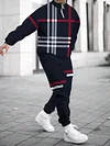 Men's fashion casual color match print long sleeve two piece set