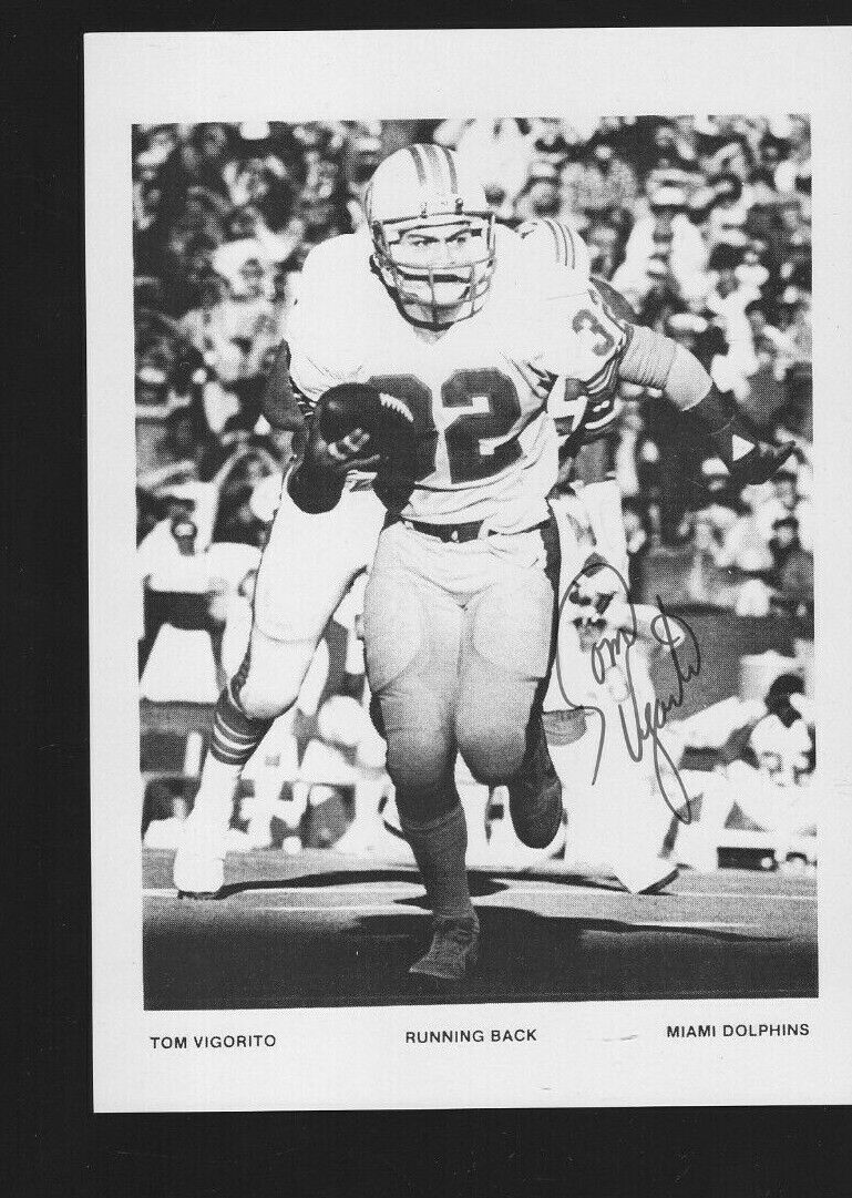 TOM VIGORITO AUTOGRAPH SIGNED 5X7 VINTAGE PRESS Photo Poster painting COA MIAMI DOLPHINS