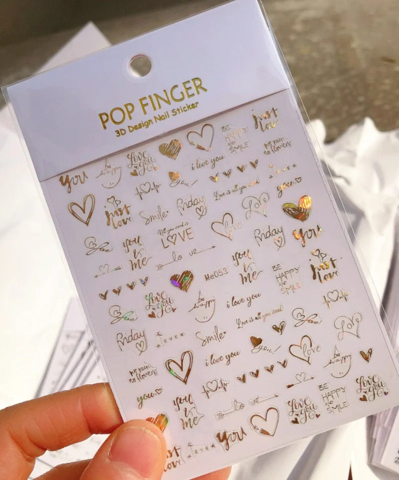 1PC 3D Nail Stickers Red Heart Love Self-Adhesive Slider Nail Art Decorations Valentine's Day Decals Manicure Accessories Tool-Nail Inspo