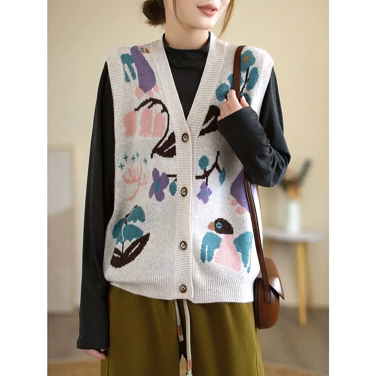 Vintage Wool Colorblock Button Sleeveless Vest - yankia