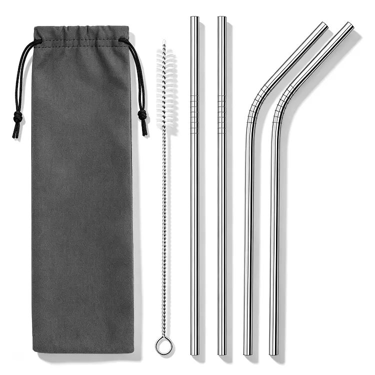 4-Piece Stainless Steel Drinking Straw Set with Brushes and Pouch