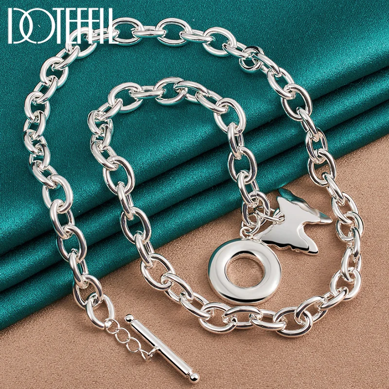 DOTEFFIL 925 Sterling Silver Two Butterfly Pendant Necklace 18 Inch Chain For Woman Man Jewelry