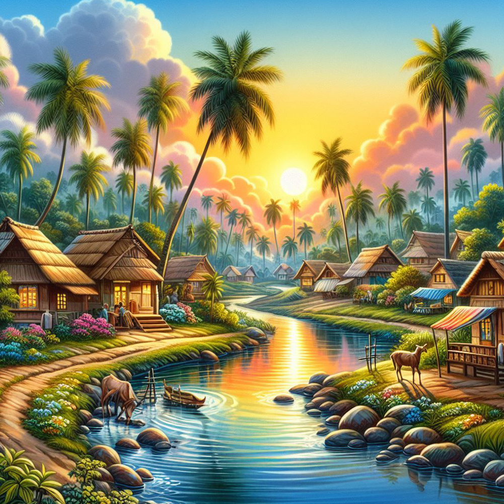 Riverside Cottage 50*50cm(canvas) full round drill diamond painting