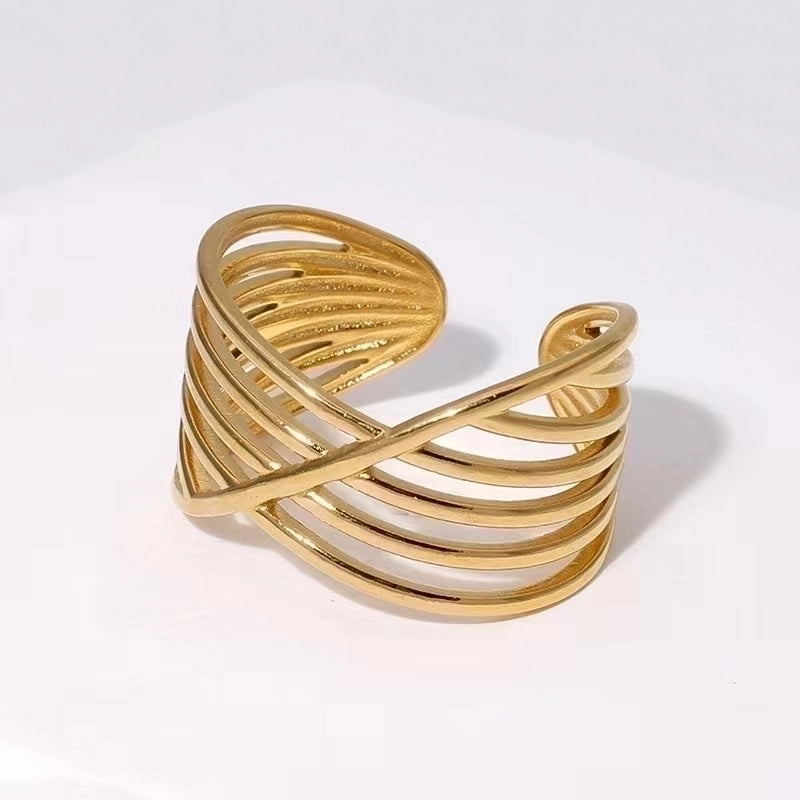 Retro Geometric Stainless Steel Gold Plated Plating Open Rings