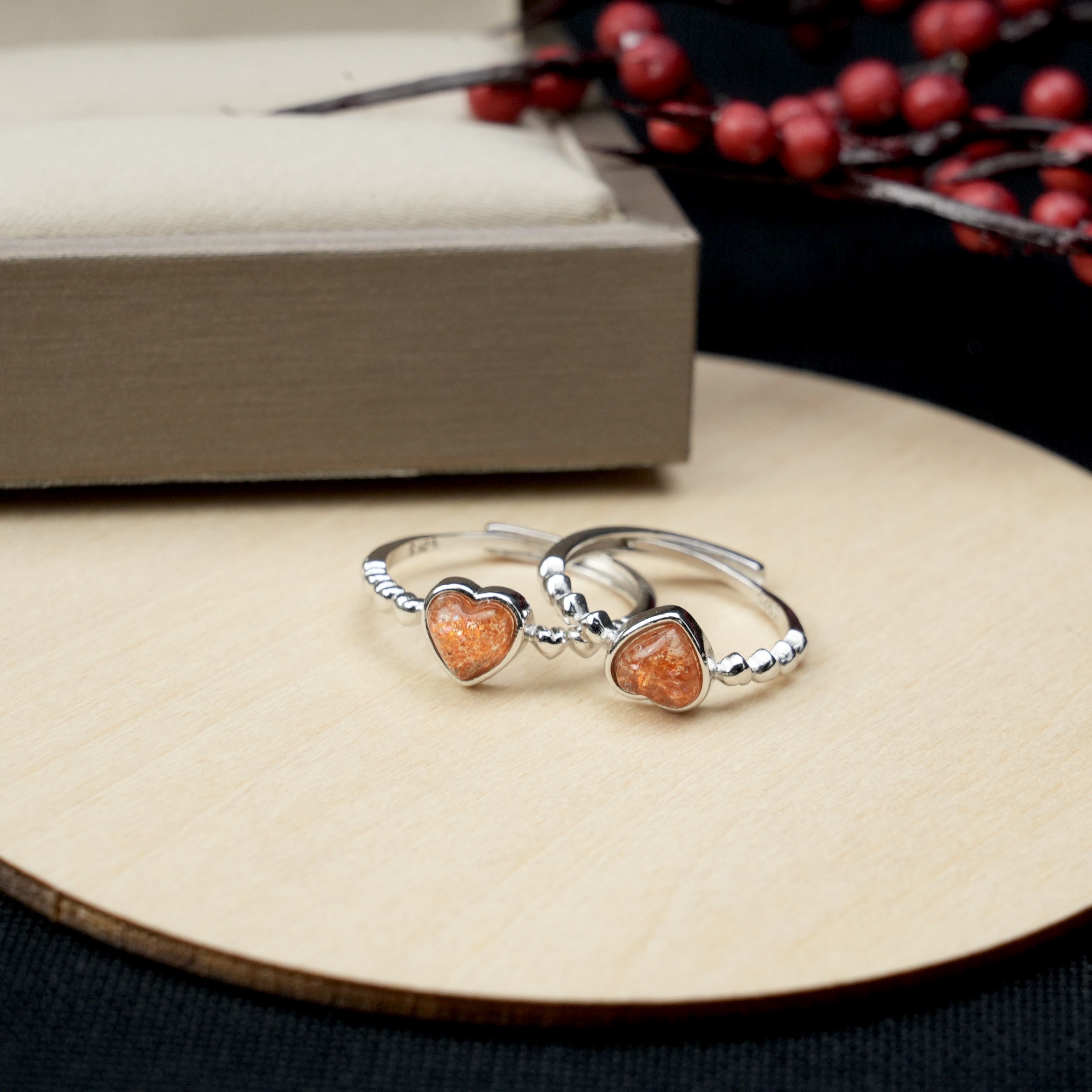 Golden Sun Stone Heart Ring