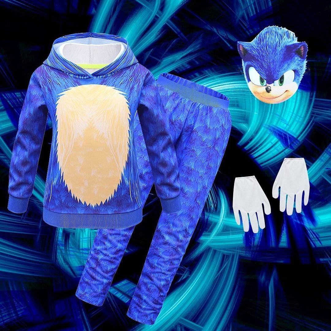 Sonic the Hedgehog Hooded Top and Pants Halloween Cos Prop With Headgear