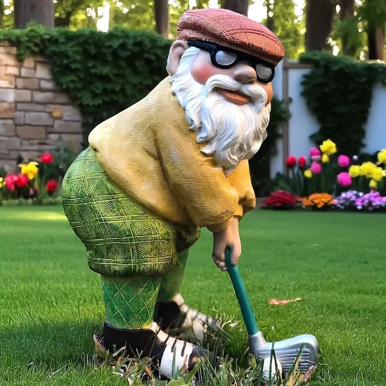 Funny Garden Gnome Golfer Figurine