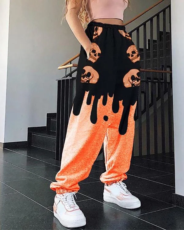 Halloween Loose Plus Size Hip Hop Pants Contrast Color Casual Pants