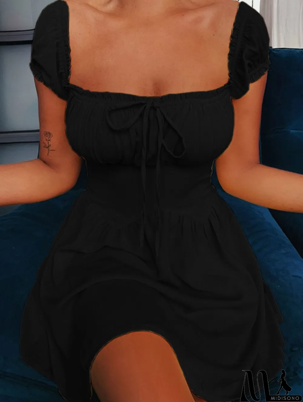 MidiSono - Summer Square High Waist Vintage Skater Dress