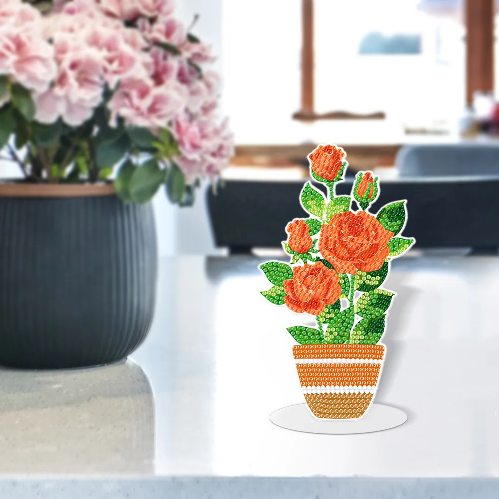 Orrange Rose DIY Diamonds Painting Ornaments Handmade Acrylic(Single Side)