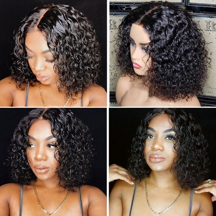 Natural Centre Parting Black Short Curly Bob Wig