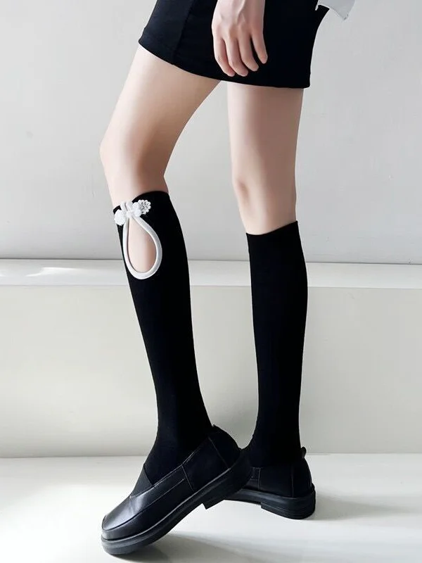 Casual Hollow Solid Color Disc Buckle Socks Accessories