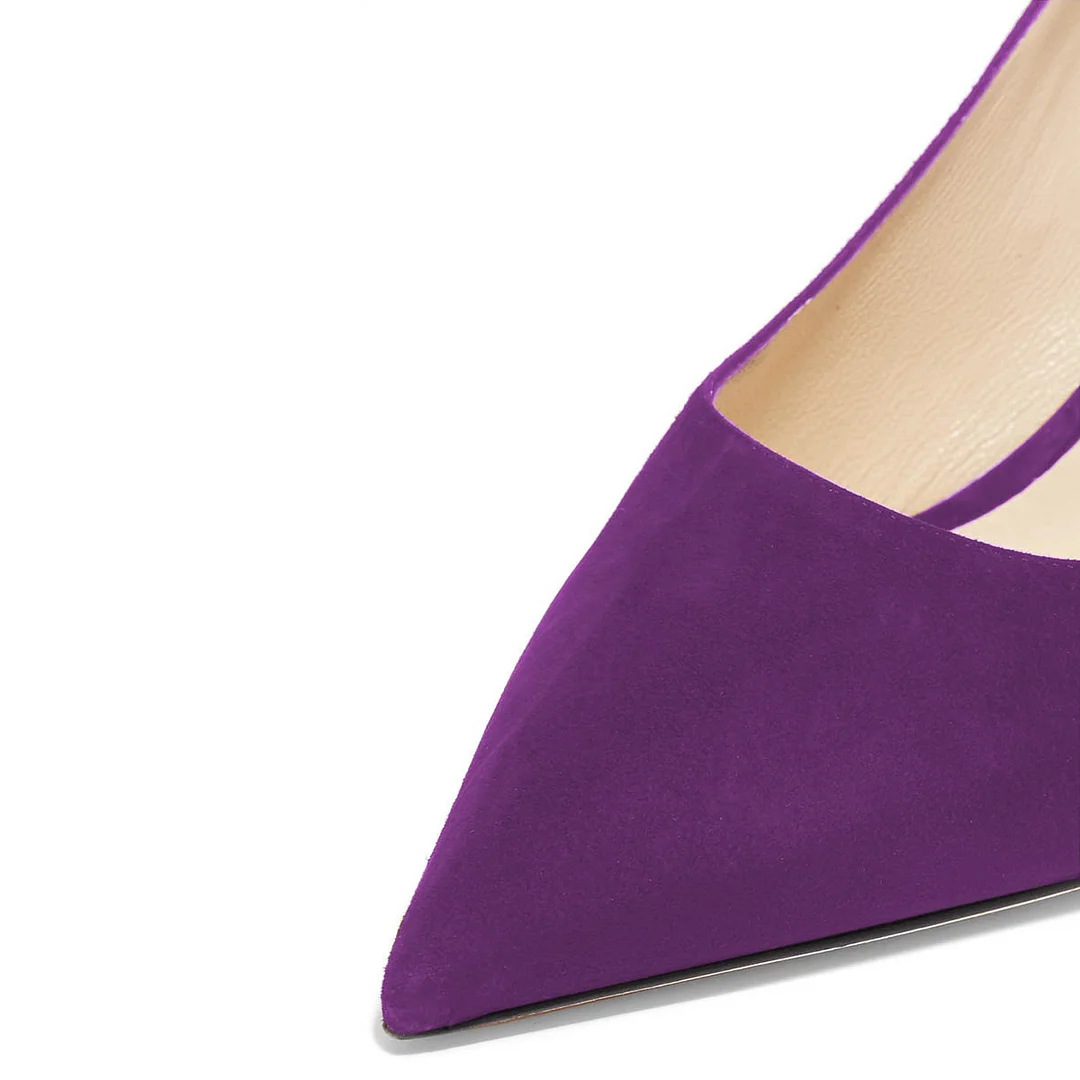 Vegan Suede Pointed Toe Kitten Heel Pumps Shoes in Purple