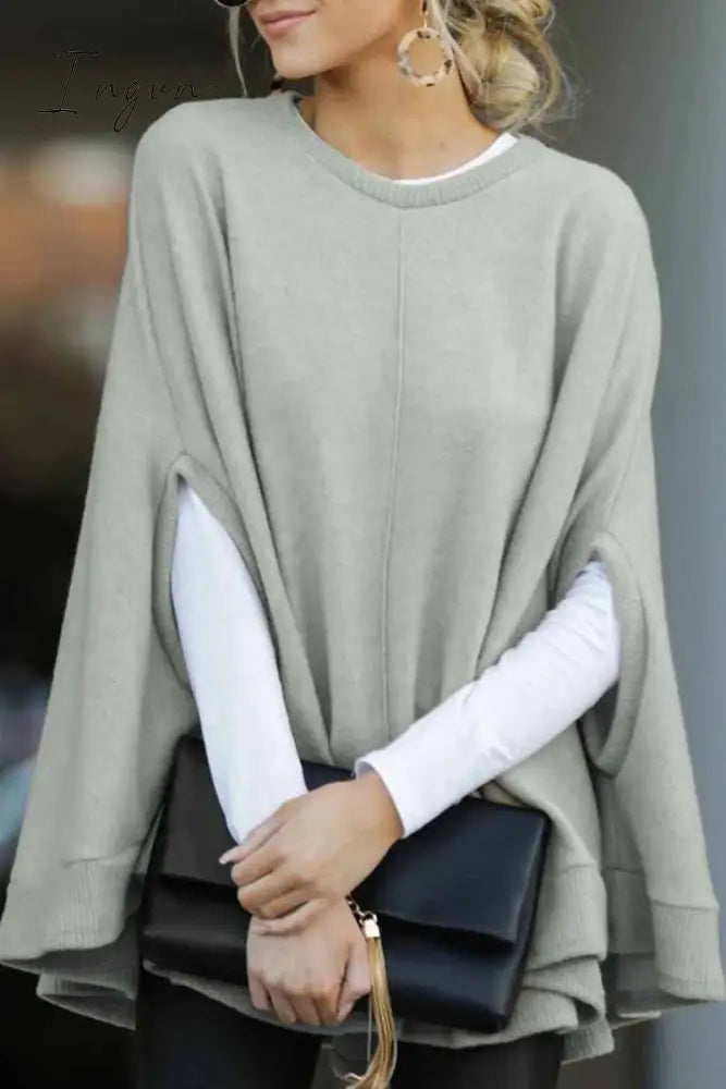 Ingvn - Cape Loose Crew Neck Tops S / Gray