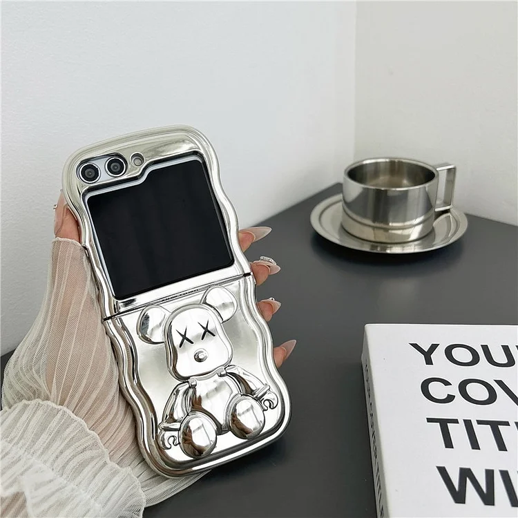 Fashion Bear Electroplated Phone Case for Samsung Galaxy Z Flip 5 4 3 Protective Back Cover for ZFlip3 ZFlip4 ZFlip5 Case Shell
