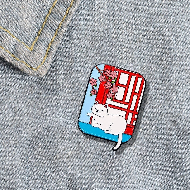 Cartoon Style Oil Painting Cat Landscape Alloy Stoving Varnish Plating Kid’S Unisex Brooches Collar Pin