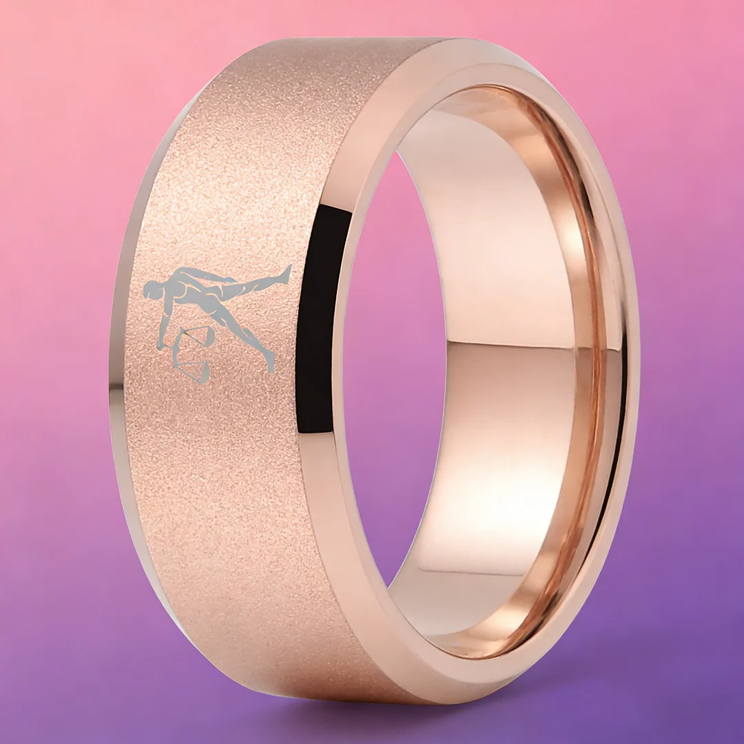 Rose Gold Libra Tungsten Carbide Rings Beveled Edges Rose Gold Laser Etched Couple Wedding Bands for Men and Women 4MM 6MM 8MM Width