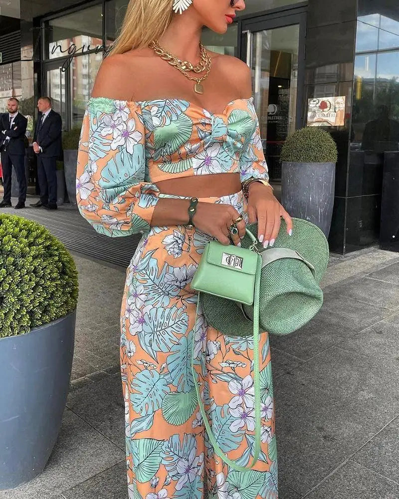 Ingvn - Women Fashion Two Piece Sets Print Suits Summer Beach Streetwear Autumn 2 Setstops +
