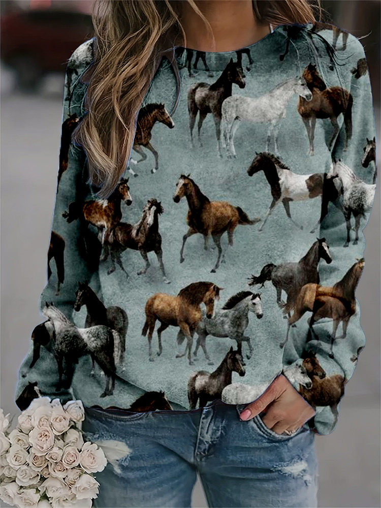  Western Wild Horses Pattern Comfy Sweatshirt Westsshops