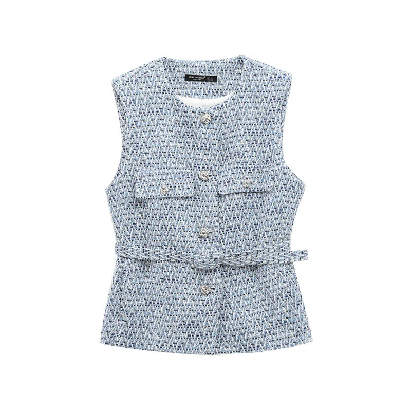 Nigikala Nigikala Spring New Women's Wear With Belt Metallic Wire Texture Vest Women 2132116