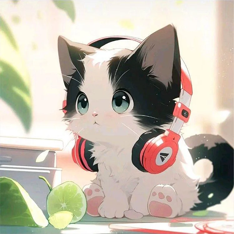 Cat With Headphones - Painting By Numbers - 40*40CM gbfke